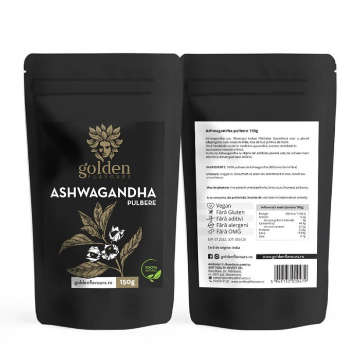 Ashwagandha pulbere 100% naturala (150 grame), Golden Flavours