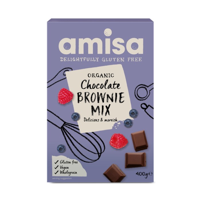 Mix pentru prajitura brownie fara gluten bio (400 grame), Amisa