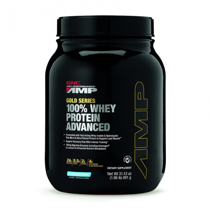 AMP Gold Advanced 100% Proteina din zer cu aroma de vanilie (891 grame), GNC