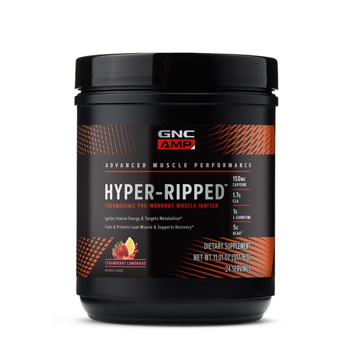 AMP Hyper-Ripped Formula pre-workout cu aroma de limonada de capsuni (317.76 grame), GNC