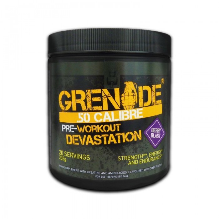 Grenade .50 Calibre Pre-workout complex pentru energie cu aroma de fructe de padure (232 grame), GNC
