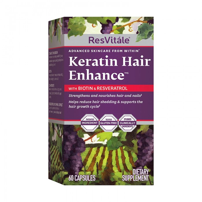 Keratin Hair Enhance cu Biotina si Resveratrol (60 capsule), GNC ResVitale