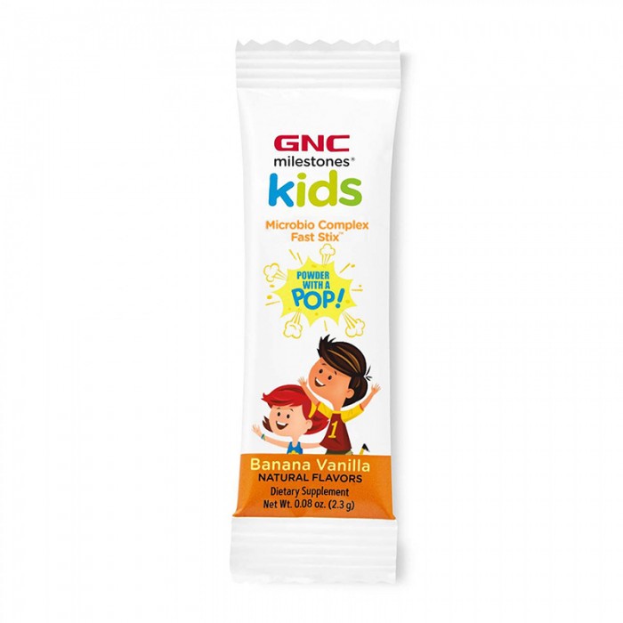 Microbio Complex Fast Stix Probiotice pentru copii 4+ ani cu aroma de vanilie si banane (30 plicuri), GNC Milestones
