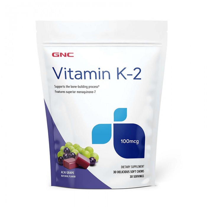 Vitamina K-2 100 mcg cu aroma de acai si struguri (30 caramele), GNC