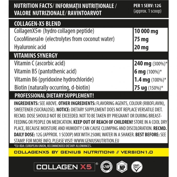 Collagen-X5 cu aroma de capsuni (360 grame), Genius Nutrition