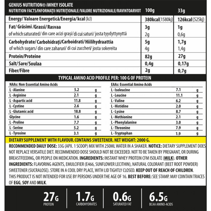 iWhey Isolate cu aroma de capsuni (2000 grame), Genius Nutrition