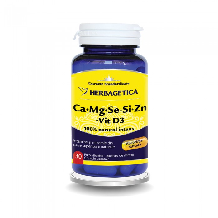 Ca+Mg+Se+Si+Zn cu Vit D3 Complex Forte (30 capsule), Herbagetica