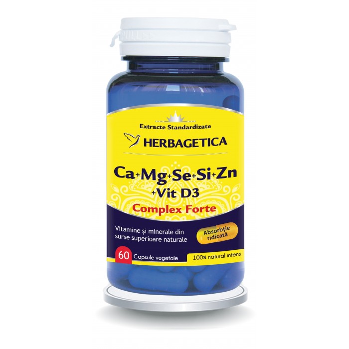 Ca+Mg+Se+Si+Zn cu Vit D3 Complex Forte (60 capsule), Herbagetica