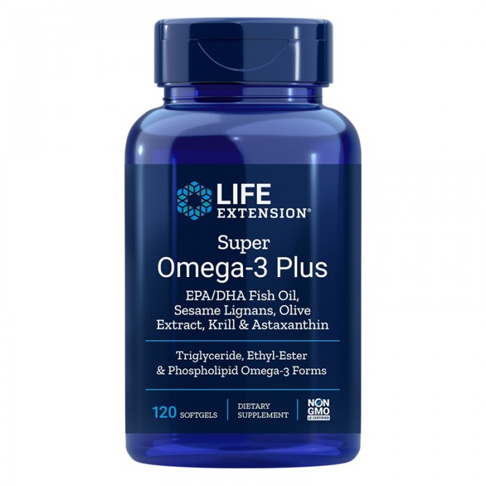 Super Omega-3 Plus EPA / DHA cu Susan, Extract de măsline, Krill și Astaxantin (120 capsule), LifeExtension