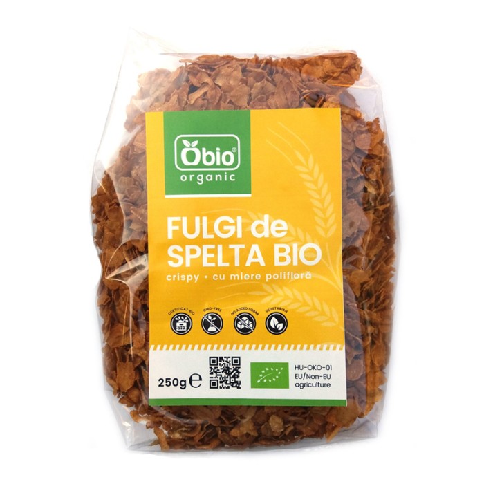 Fulgi de spelta crispy cu miere bio (250 grame), Obio