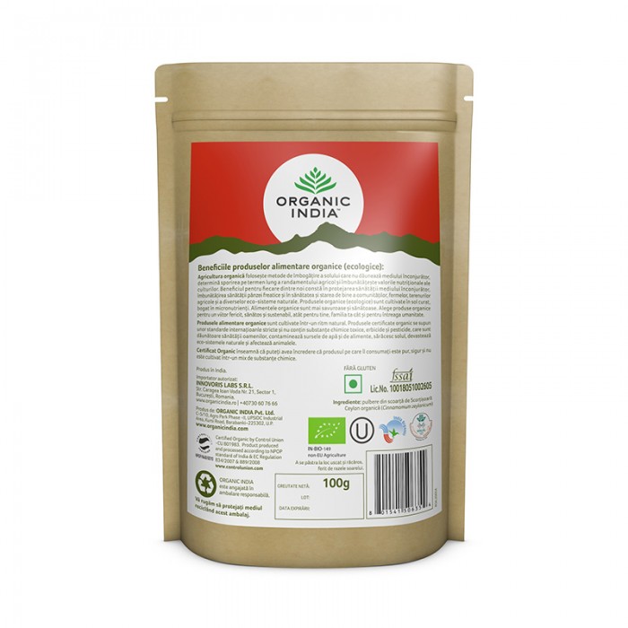 Scortisoara Ceylon pulbere 100% certificata organic fara gluten (100 grame), Organic India