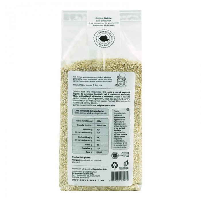 Quinoa alba fara gluten (500 grame), Republica Bio