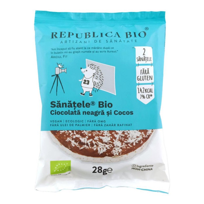 Sanatele Bio Ciocolata neagra si cocos fara gluten (28 grame), Republica Bio