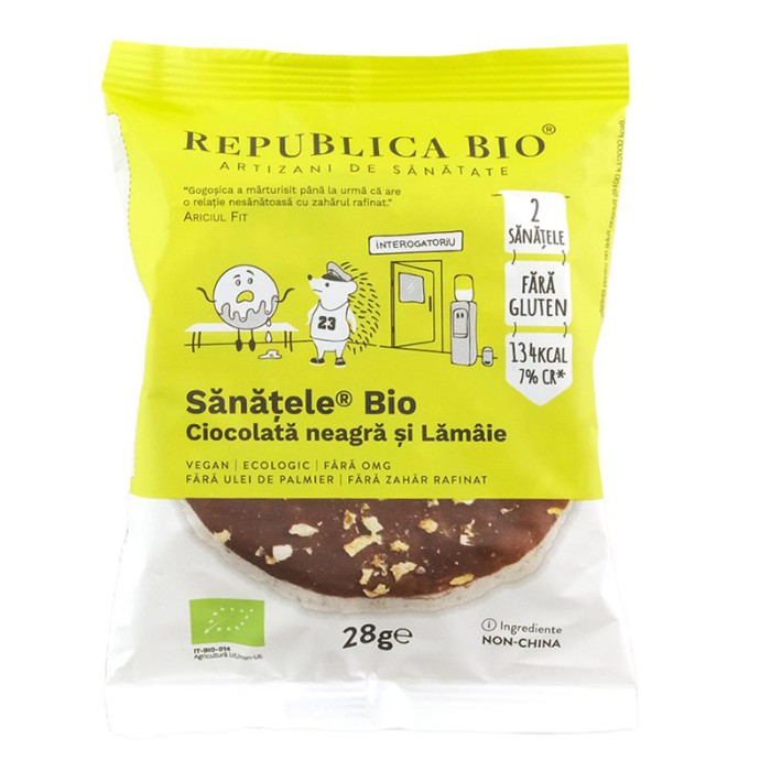 Sanatele Bio Ciocolata neagra si lamaie fara gluten (28 grame), Republica Bio