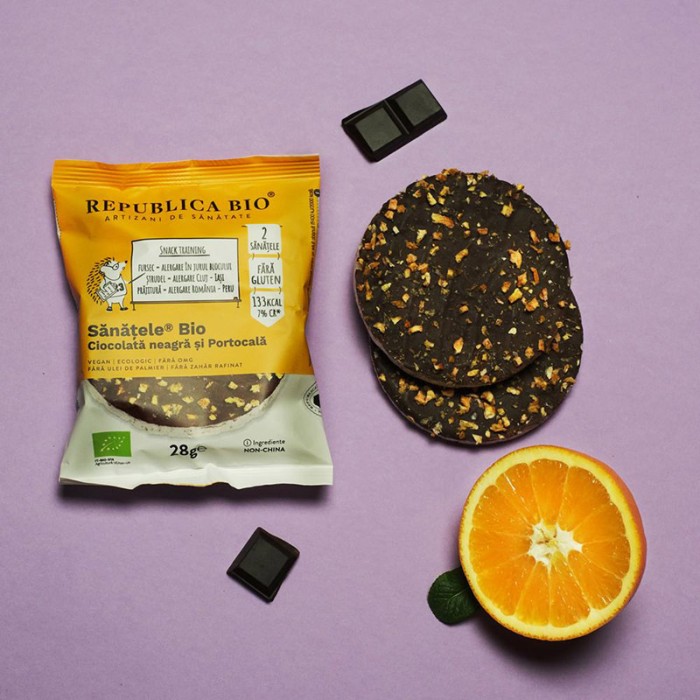 Sanatele Bio Ciocolata neagra si portocala fara gluten (28 grame), Republica Bio