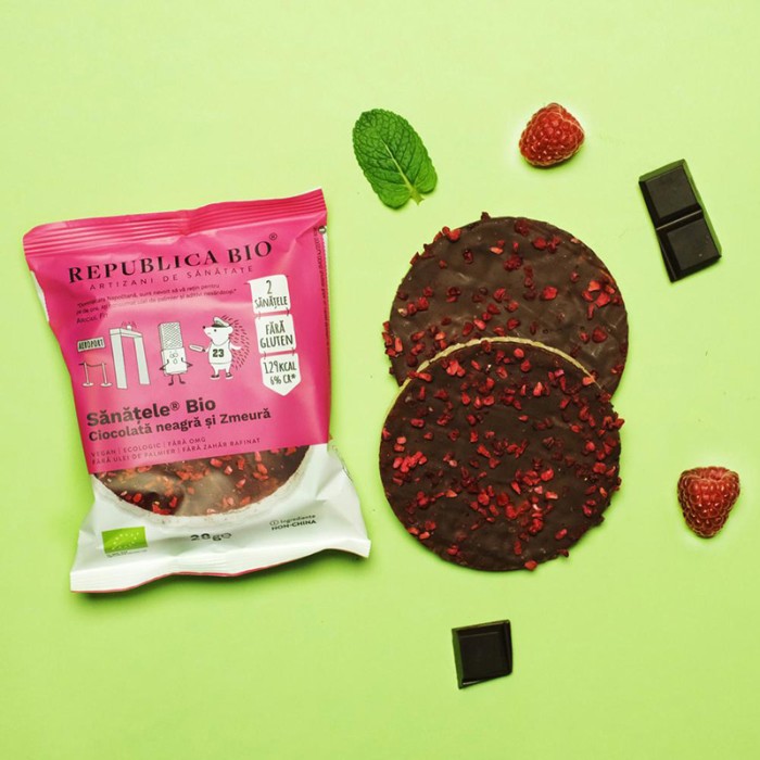 Sanatele Bio Ciocolata neagra si zmeura fara gluten (28 grame), Republica Bio