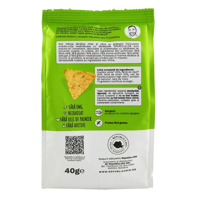 Sanatele Bio Mazare, naut si linte fara gluten (40 grame), Republica Bio