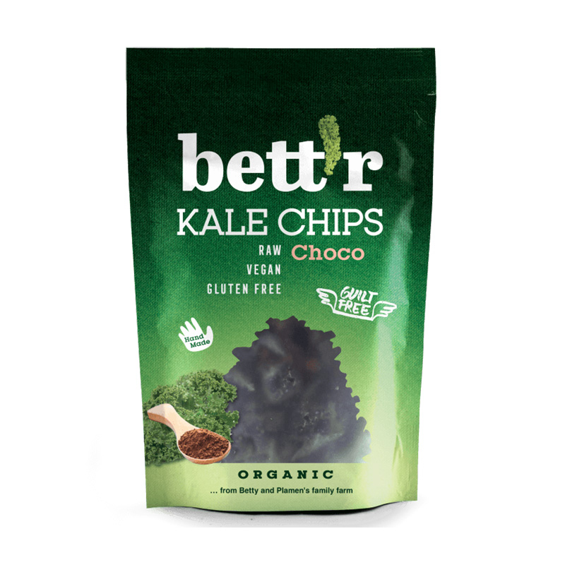 Chips din kale cu ciocolata raw bio fara gluten (30 grame), Bettr BETTR