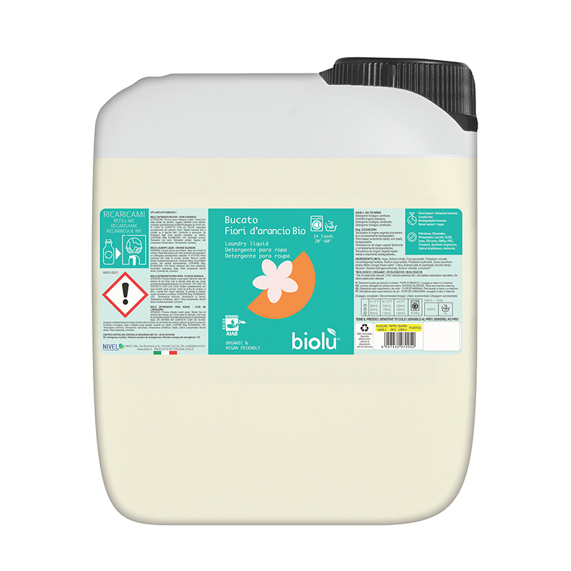 Detergent ecologic lichid pentru rufe albe si colorate cu portocale (5 litri), Biolu Biolu