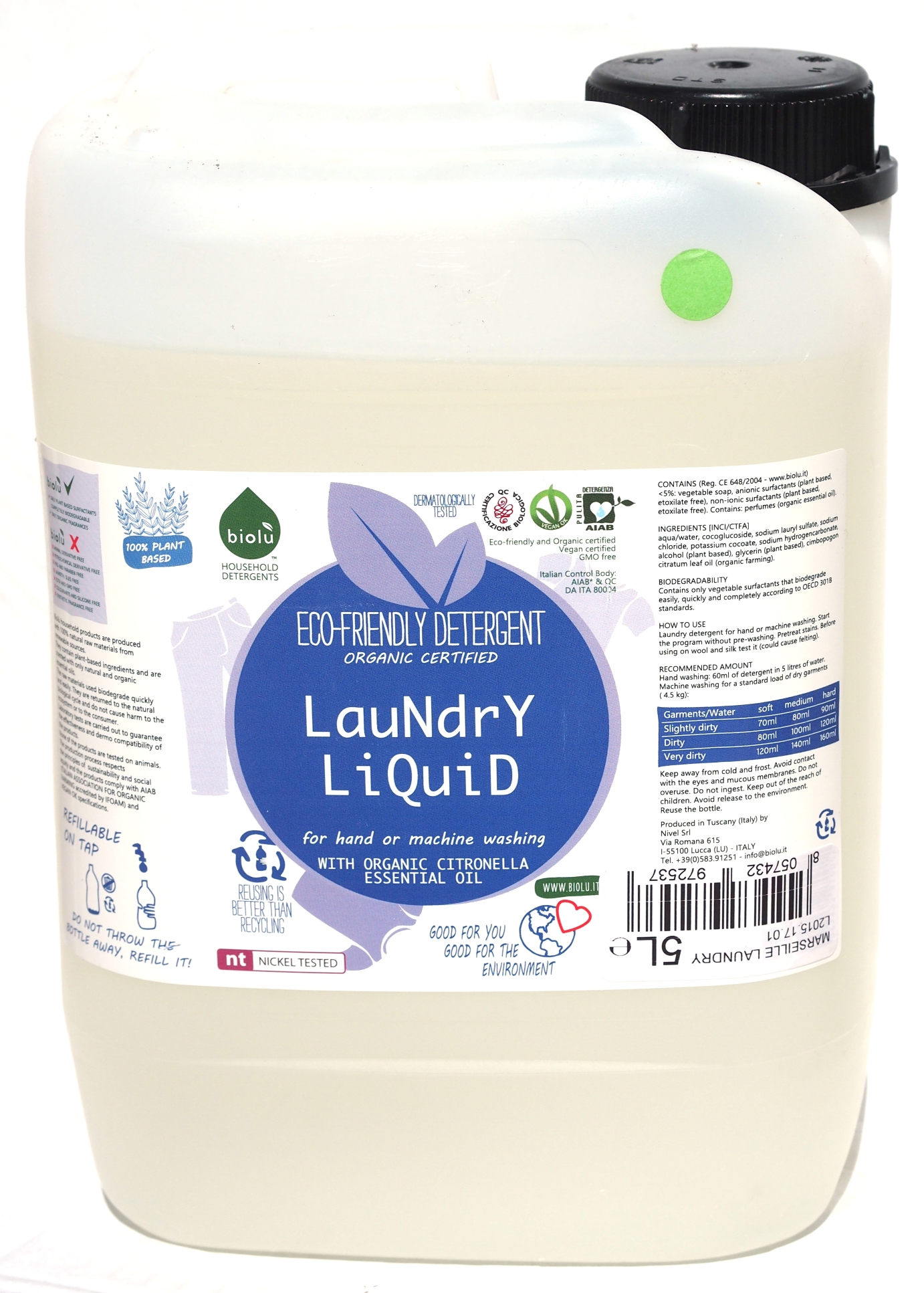 Detergent ecologic lichid pentru rufe albe si colorate cu lamaie (5 litri), Biolu