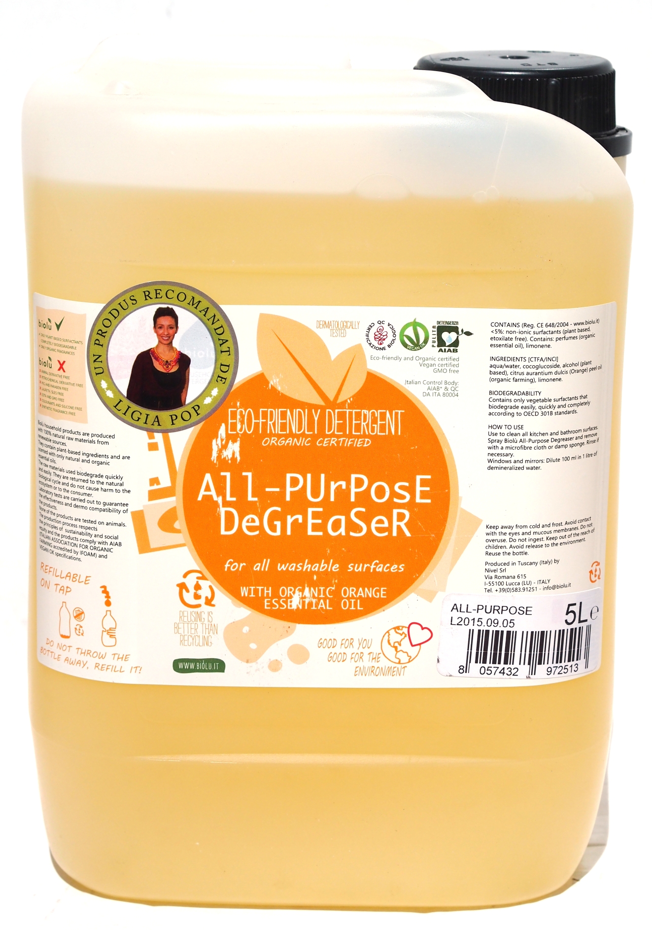 Detergent ecologic pentru toate suprafetele cu ulei de portocale (5 litri), Biolu