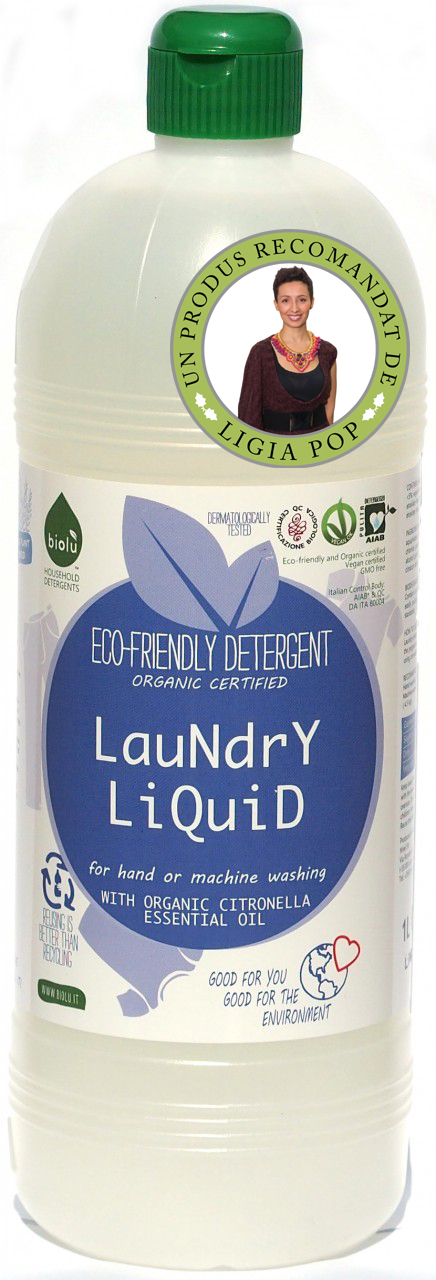 Detergent ecologic lichid pentru rufe albe si colorate cu lamaie (1 litru), Biolu