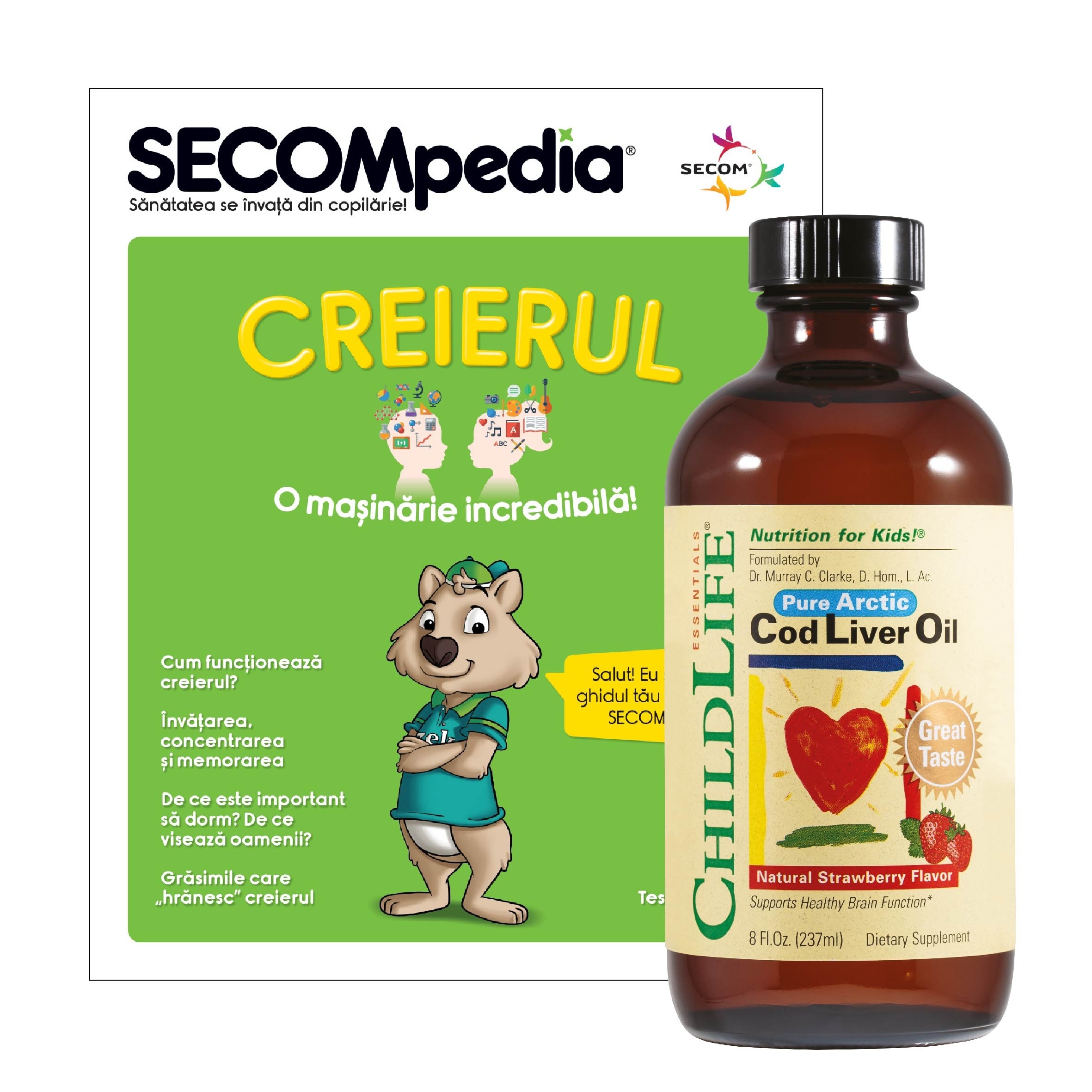 Cod Liver Oil 237ml (gust de capsuni), ChildLife Essentials