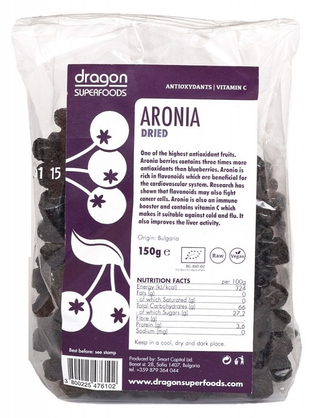 Aronia fructe uscate raw bio (150 g), Dragon Superfoods Dragon Superfoods imagine noua