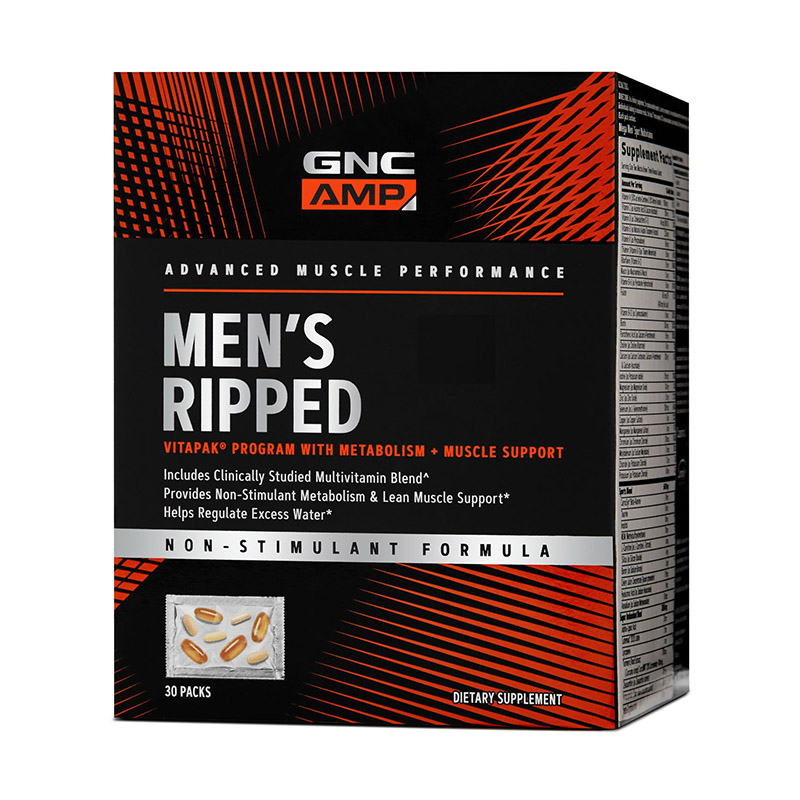 AMP Men's Ripped Vitapak - Program non-stimulant pentru masa musculara (30 pachete), GNC
