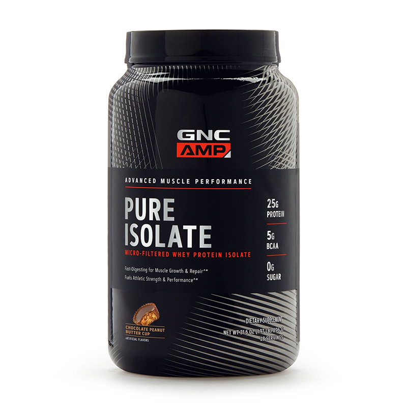 AMP Pure Isolate Proteina izolata din zer cu aroma de ciocolata si unt de arahide (896 grame), GNC