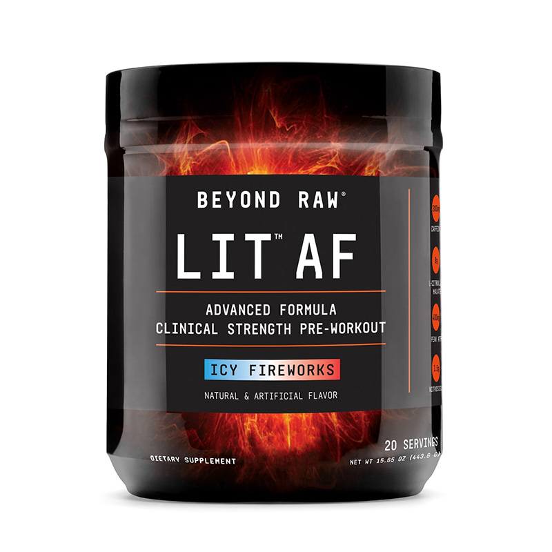 LIT AF Formula pre-workout cu aroma de icy fireworks (443.6 grame), GNC Beyond Raw