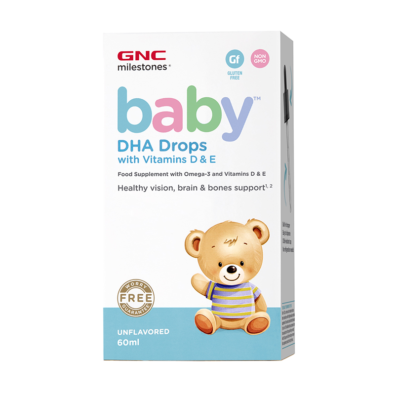 Baby Picaturi cu DHA + Vitamina D si E pentru bebelusi (60 ml), GNC Milestones Efarmacie.ro imagine 2022
