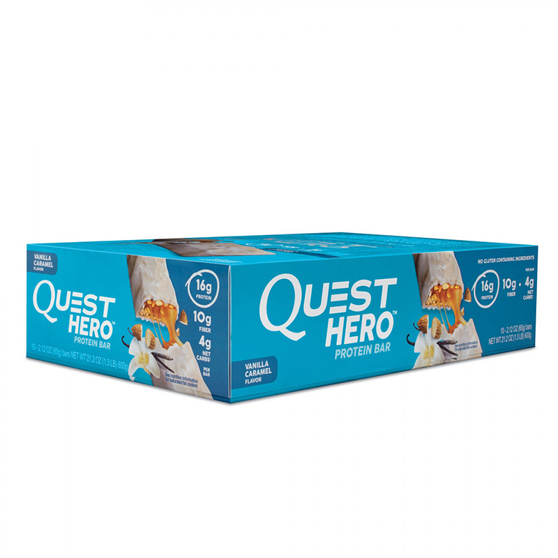 Quest Hero Baton proteic cu aroma de vanilie si caramel (60 grame), GNC