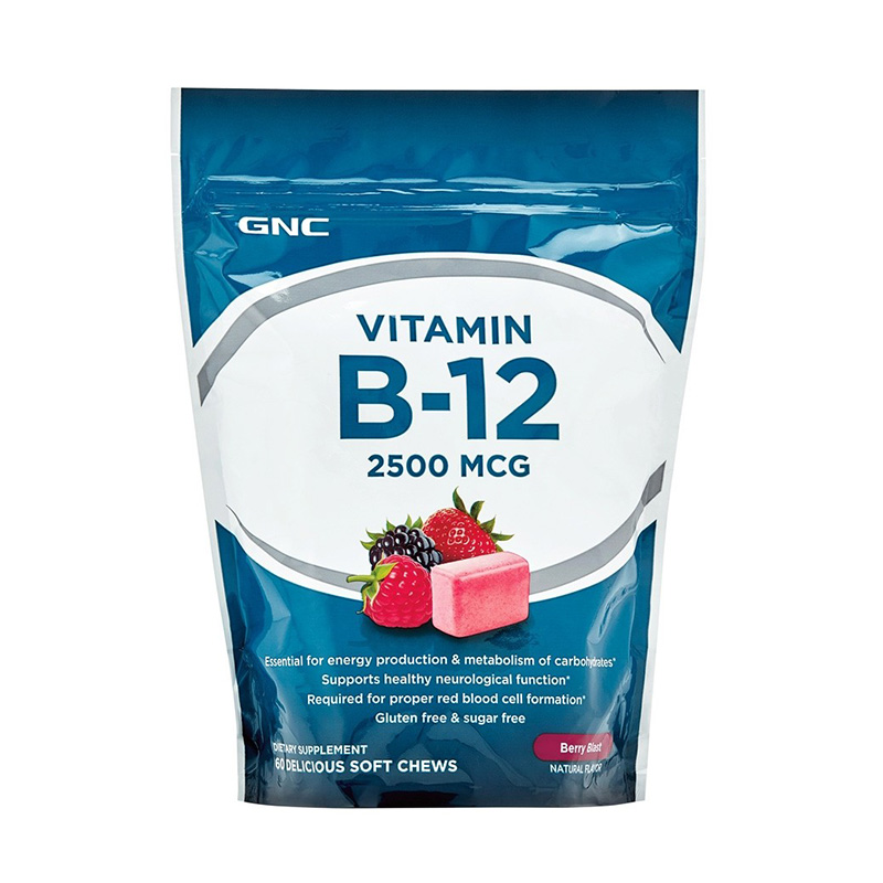 Vitamina B-12 2500 mcg Caramele cu aroma de fructe de padure (60 caramele), GNC