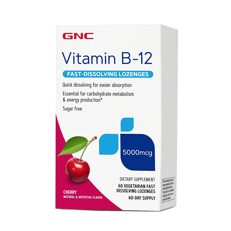 Vitamina B-12 5000 mcg cu dizolvare rapida si aroma de cirese (60 capsule), GNC