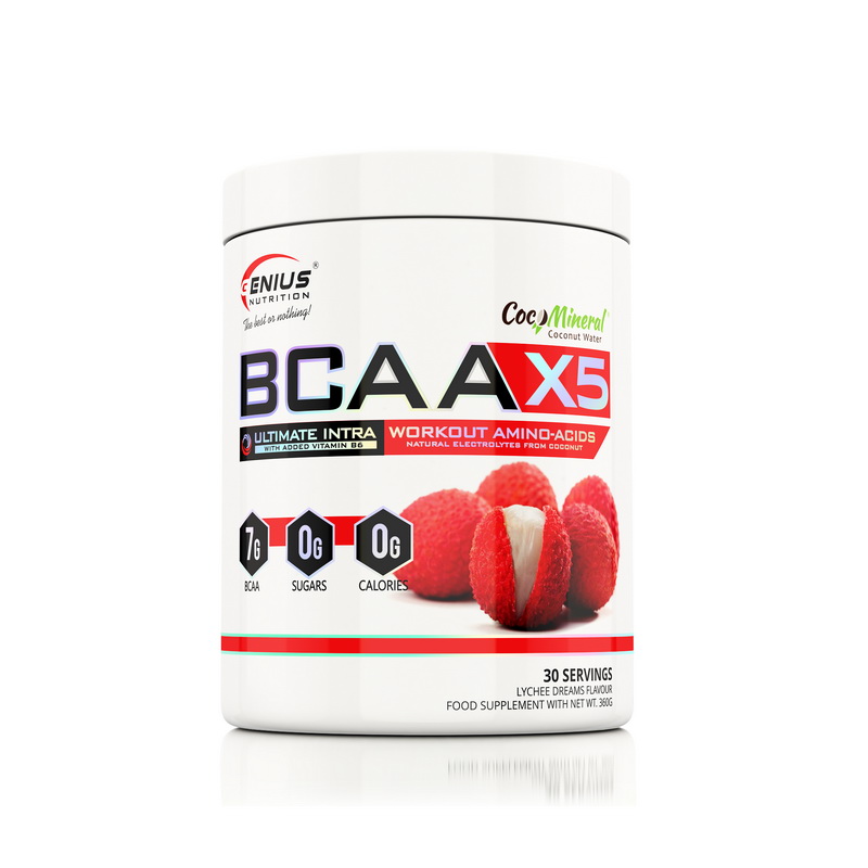 BCAA-X5 cu aroma de lychee (360 grame), Genius Nutrition Efarmacie.ro