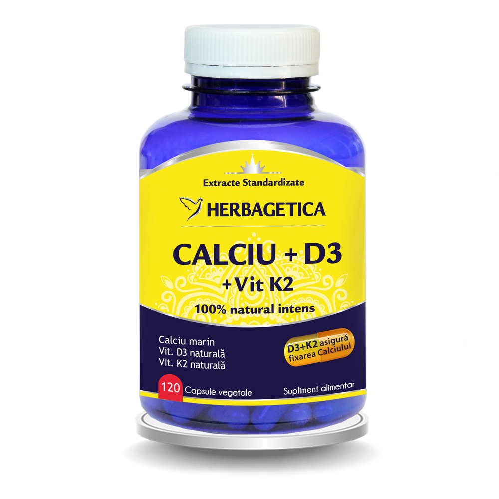 Calciu + D3 cu Vit K2 (120 capsule), Herbagetica