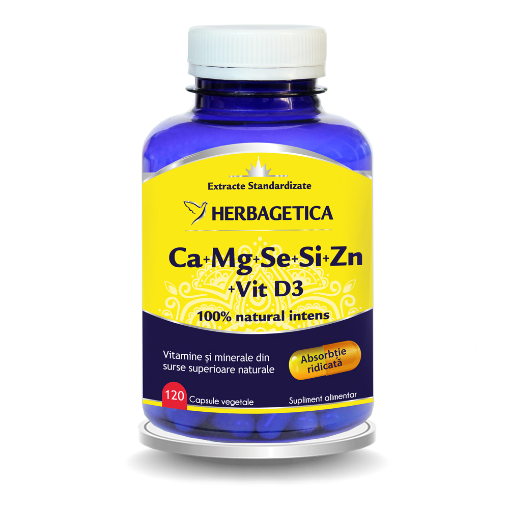 Ca+Mg+Se+Si+Zn cu Vit D3 Complex Forte (120 capsule), Herbagetica