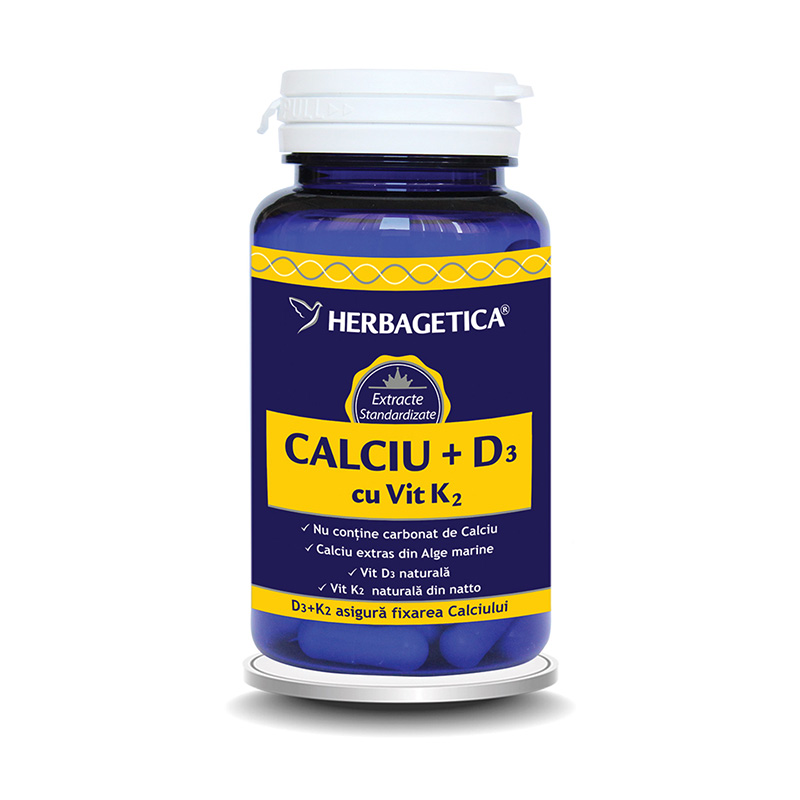 Calciu + D3 cu Vit K2 (60 capsule), Herbagetica