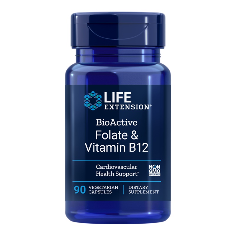BioActive Folat cu Vitamina B12 (90 capsule), LifeExtension Efarmacie.ro imagine noua