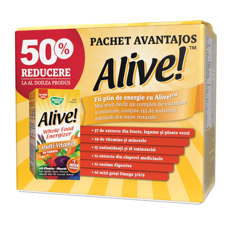 Alive! -50% discount la al doilea produs (2 x 30 tablete), Nature’s Way Efarmacie.ro