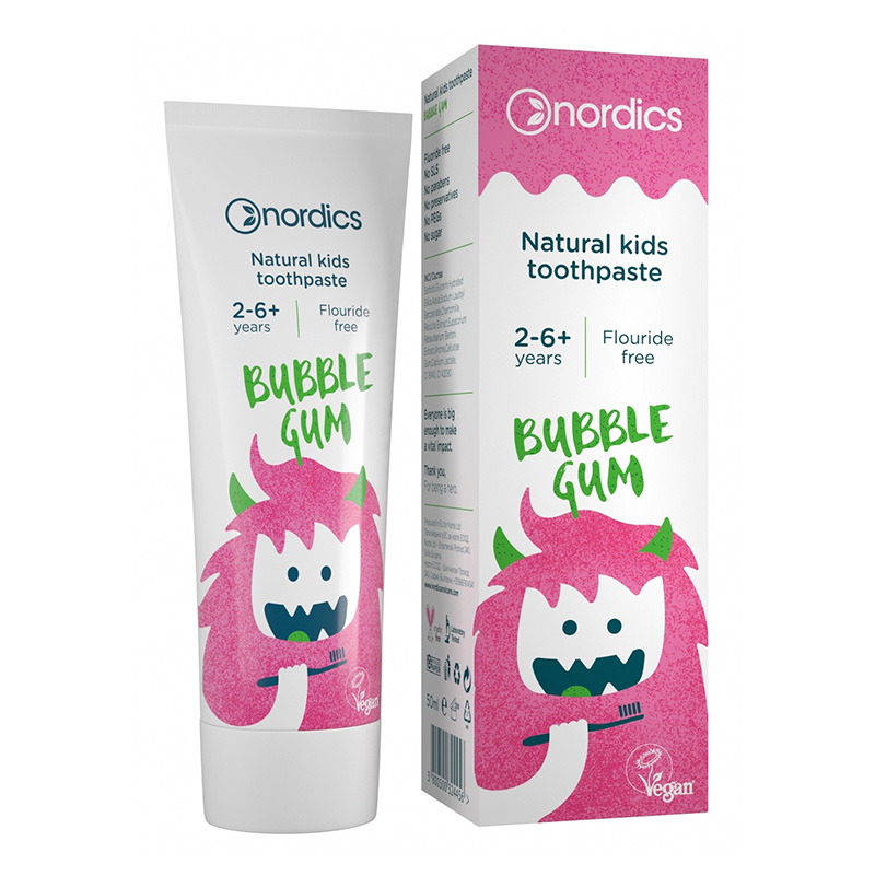Pasta de dinti naturala pentru copii cu Bubble Gum (50 ml), Nordics Efarmacie.ro