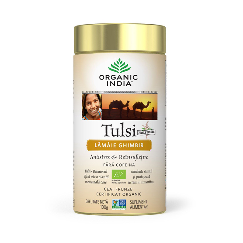 Ceai Tulsi Lamaie si Ghimbir (100 grame), Organic India