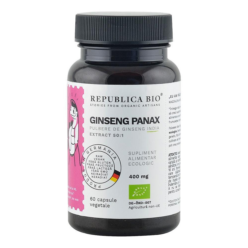 Ginseng Panax ecologic din India extract 50:1 (60 capsule), Republica Bio Efarmacie.ro