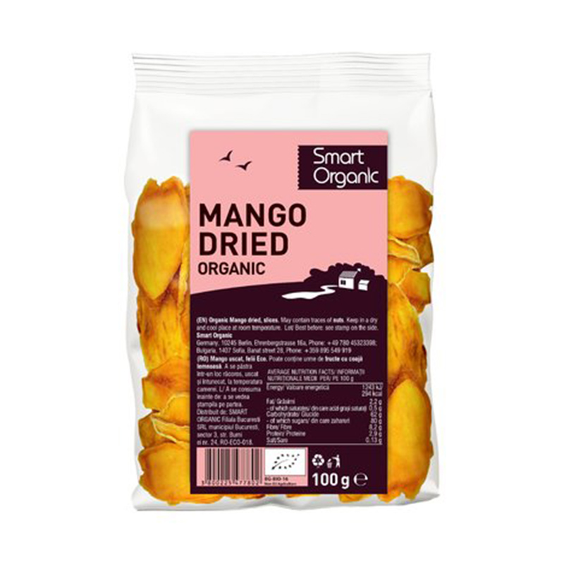 Mango uscat felii eco (100 grame), Smart Organic Efarmacie.ro