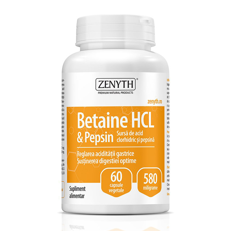 Betain HCI & Pepsin 580 mg (60 capsule), Zenyth Pharmaceuticals Efarmacie.ro