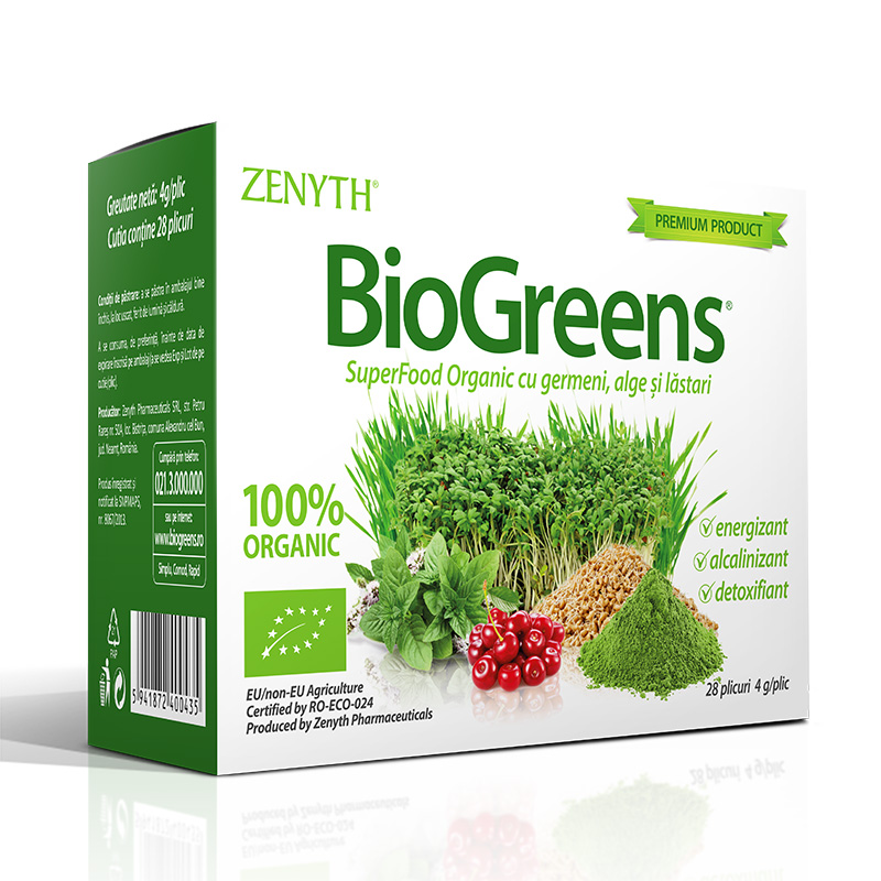 BioGreens 4 grame (28 plicuri), Zenyth Pharmaceuticals Efarmacie.ro