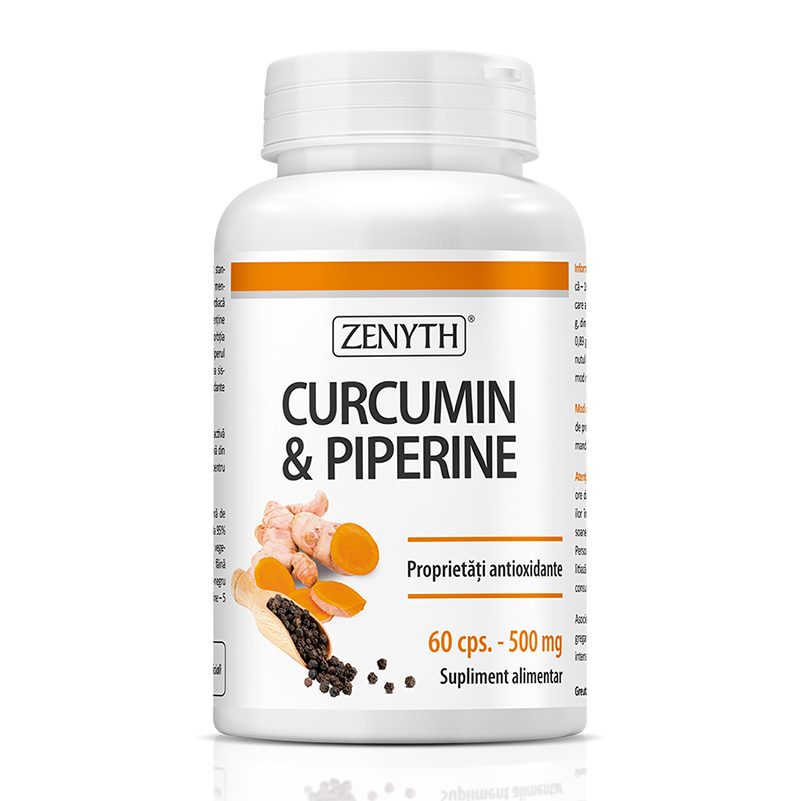 Curcumin si Piperine 500 mg (60 capsule), Zenyth Pharmaceuticals