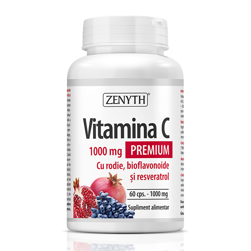 Vitamina C Premium 1000 mg cu rodie si bioflavonoide (60 capsule), Zenyth Pharmaceuticals